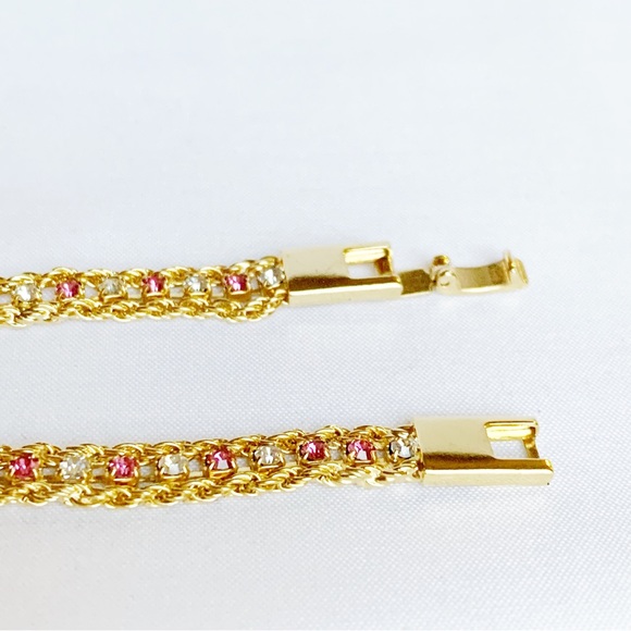 FANCY Pink Crystal and White Zirconias 10K Yellow Gold Plated Tennis Bracelet - Picture 7 of 9
